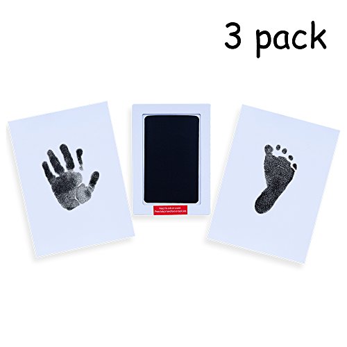 Locisne 3 Pcs Nouveau-née Bébé Empreinte de Main et Empreinte de Pied Sécuritaire Touche Propore Encre Tampon Noir Totale 6 Utilisation pour Souvenir Familial Cadeau de Baptême Bébé et Registre