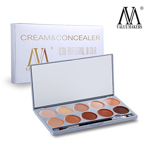 Contouring Palette Abdeckcreme VALUE MAKERS Pro 10 Farben Gesicht Contouring Make up Camouflage + Schminkspiegel