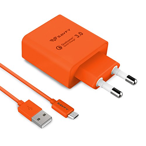 SAVFY USB Schnellladegerät [Qualcomm Quick Charge 3.0] 18W mit Mikro USB Schnellladekabel Highspeed USB Ladegerät für Smartphones & Tablets und andere USB ladende Geräte Orange