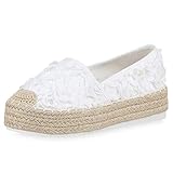  SCARPE VITA Damen Slippers Bast Espadrilles Plateau Slip On Schuhe Blumen Pailletten Schlupfschuhe Freizeit Plateauschuhe 180211 Weiss 40