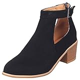 Sandalen Damen mit Absatz Blockabsatz Stiefeletten Wildleder Geschlossene Schuhe Reissverschluss Stiefel Sommerschuhe mit Druckknöpfeverschluss (EU:41, Schwarz)