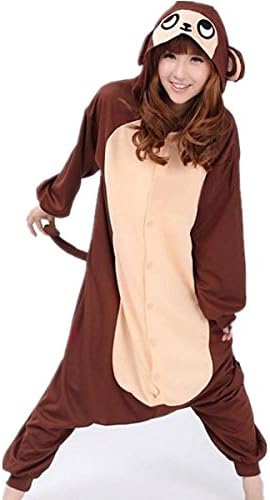 New Women's Adult Pajamas Ladies Unisex Fleece Animal Onesies Kigurumi Novelty Pyjamas Nightwear Costumes Halloween(Monkey,Medium)