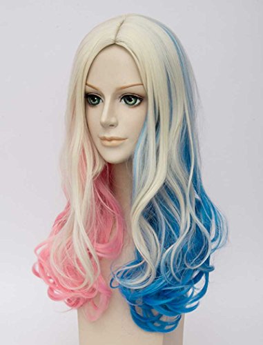 Tsnomore Rosa und Blau gemischt 2 tonte langes lockiges Suicide Squad Harley Quinn Perücke - 2