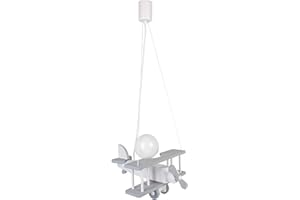 HELLUX Kinderzimmer Lampe Decke aus Holz | Deckenleuchten für Kinder | Kinderlampe Decke 70x29x32cm für Babyzimmer | Flugzeug Lampe E27 ohne Leuchtmittel (Weiß/Grau)