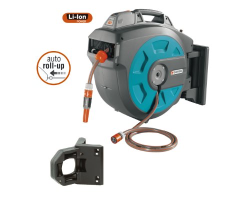 Gardena 8025-20 Schlauchbox Comfort 35 roll-up automatic Li; zur Wandmontage (Einzug über Lithium Ionen Akku per Tastendruck; Box um 180 Grad schwenkbar) Schlauchlänge 35 m - 13