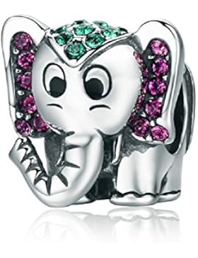 Lucky Elefant 925Sterling Silber Beads Charms grün violett CZ Christmas Gifts passend für europäische Armbänder...
