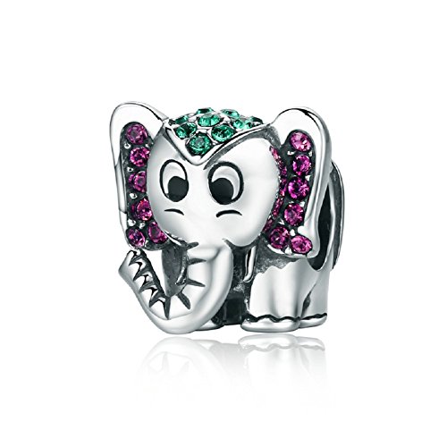 Lucky elefante plata de ley 925 cuentas charms verde Morado CZ Navidad regalos para pulseras Fashion joyas