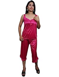 Indiatrendzs Women Sexy Nighty Pink 4pc Set Nightwear Nightwear Robe, Top & Capri