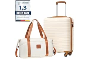 COOLIFE Valise Cabine Ryanair Rigide Bagage Cabine 55x35x20 Valises Leger a 4 Roues,Serrure TSA, en ABS Rigide Valise (Blanc/Marron, 55×40×20 Set de Valises)