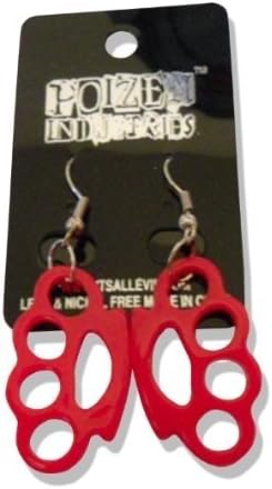 Poizen Industries Pink Knuckle Duster Punk Emo Gothic Psychobilly Hook Earrings - 3 cm x 1.8 cm