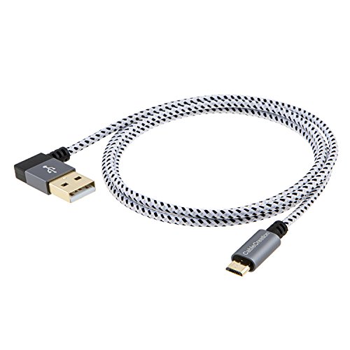 CableCreation [2-Pack] Linker Winkel USB 2.0 Geflochtenes Kabel, 90 Grad Vertikale Linke USB 2.0 Ein Stecker auf Micro USB Stecker mit Aluminium Gehäuse, 6,5 ft / 2 Meter, Leerzeichen Grau - 5