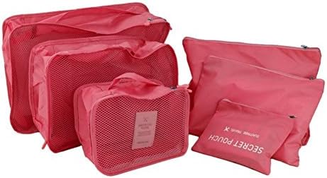 6PCS Waterproof Packing Cube Set, Clothes Storage Bags Travel Luggage Organizer Compression Pouches (Rose)