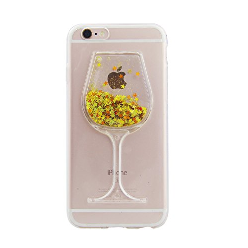 iPhone 7 Glitzer Hülle,Schutzhülle iPhone 7 Hülle Kreativ Design 3D Transparent Clear Soft Silikon Flüssige Hülle,Klar Weinglas Design Dynamisch Treibsand Liquid Fließen Flüssig Schwimmend Stars Tasche Handyhülle Bling Glitter Glitzer Sparkle TPU Bumper Crystal Clear Rückseite Handytasche Rückseite Hülle Schale Etui Tasche Case Cover Beschützer Haut Schale für Apple iPhone 7 4.7
