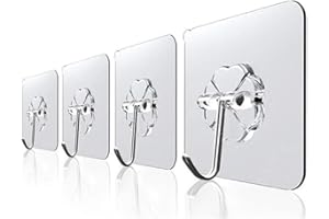 Volunx 5 PCS Heavy Duty self Adhesive Clear Hooks Clear Waterproof 15kg 33lb Plastic Strong Sticky Hook for Bathroom Kitchen Wall Door Metal, Tiles, Wood, Ceramic to Make Garland