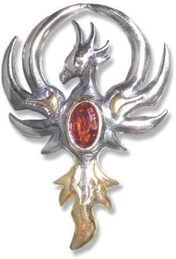 Amulet "Talisman Pendant Silver / Anne Stokes Myth the resurrection of the Phoenix (3 x 2.1 CM-Made from 925 Sterlin...