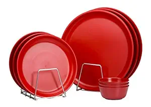 K3 Set of 3 Pieces Plain Matt Dinner Plate, 3 Side Plate, 3 Bowl (Maroon)