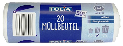 5 Rollen FOLIA Müllbeutel mit Griff, 50 Liter, 20 Stück pro Rolle, transparent - 2