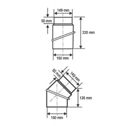 Ofenrohr, Rauchrohr, Bogen, drehbar, 0° – 45°, ø 150 mm Schwarz - 2