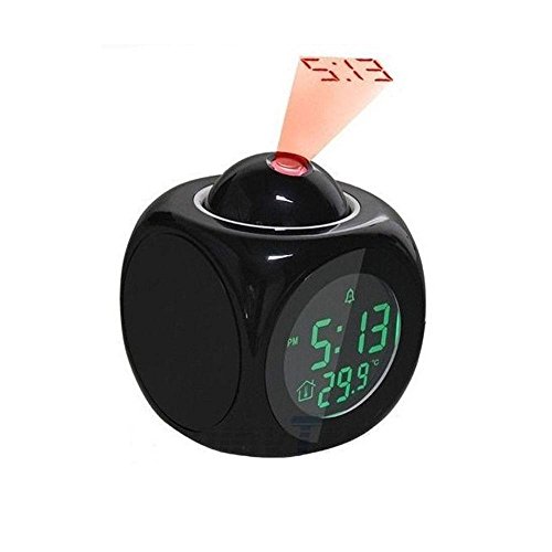 Preisvergleich Produktbild OLILEIO Projektions-Wecker Kreative Schlafzimmer Studentenzeit Bedside Stimme Zeit Multi-Funktions-Personality Elektronische Uhr Nachtlicht Wecker, Weiß Zeit in Englisch