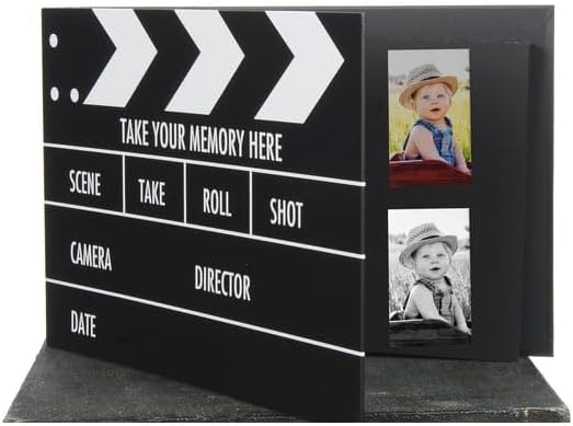 Coverzone Klaket Tasarımlı Anı Defteri, 20 Siyah Yaprak, Fotoğraf ve Anılar İçin Koleksiyon Albümü, Dekoratif Scrapbook, Retro Clap Board Tasarımlı, Sert Kapak, Siyah