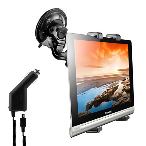 kwmobile KFZ Scheiben Halterung für Lenovo Yoga Tablet 10 HD+ - PKW Auto Halter mit Saugnapf in Schwarz + Ladegerät