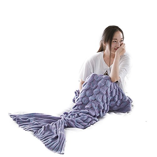 Mermaid Blanket Sleeping Bag Air Conditioner Wool Thicken Nap Bed Warm Blanket Mermaid tail knitted blankets creative sofa casual blanket (lila)