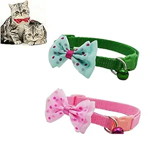 Petlicious & More? 10mm Polka Dot Bowtie with Bell Collar for Small Dogs, Kittens & Puppies (Pack of 2)