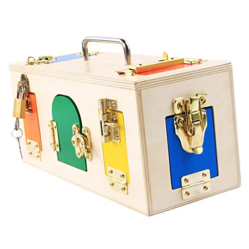 MagiDeal Jeu Educatif Enfants Boîte en Bois avec 10 Différents Types de Serrures Equipement Montessori Exercice Coordination de Main et l'oeil