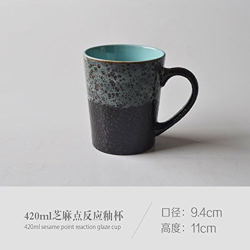 Tlue Tathtub _ Simple Creative Creative Mug Mug Glaze Ceramic Cup Ice Crack Relief Large Capacity Glass Milk Coffee Cup,420Ml Black Sesame Point Cup,401-500Ml 1 Pieces