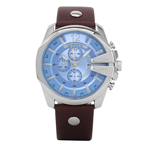 XLORDX Curren XXL Herren Armbanduhr Chronograph Datum Silber Edelstahl Leder Braun Quarz Analog Sportuhr Blau XLORDX Curren XXL Herren Armbanduhr Chronograph Datum Silber Edelstahl Leder Braun Quarz Analog Sportuhr Blau