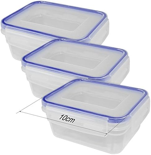 CostMad 3 Piece 200ML Clear Plastic Tupperware Set Food Mini Storage Lunch Box Tubs Containers Kitchen Safe Clip Click Lock Lids Microwave Freezer Safe (Rectangular)