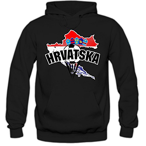 Kroatien EM 2016 #1 Hoody | Fußball | Herren | HRVATSKA | Kockasti | Trikot | Nationalmannschaft, Farbe:Schwarz (Black F421);Größe:M