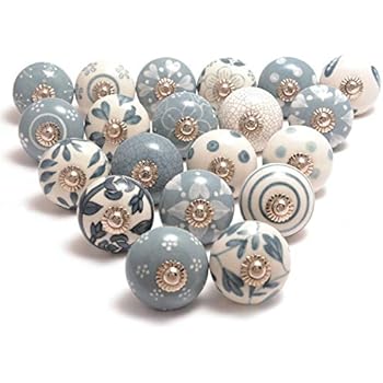 Knauf für Schrank, Schublade, aus Keramik, handbemalt 20 Stück Grey