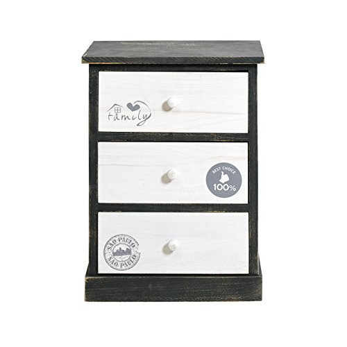 Preisvergleich Produktbild Rebecca Srl Kommode Schubladenschrank Schubladenkommode Nachtschrank 3 Schubladen creme dunkelbraun Paulownienholz Knöpfen Shabby Look Schlafzimmer Wohnräume (Code RE4330)