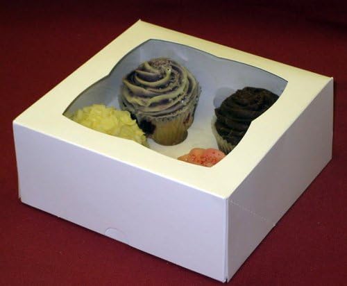 4 x 4" DEEP Cupcake Muffin Mince Pie Fairy Cake Box in White, Holds 4 per Cupcake Box