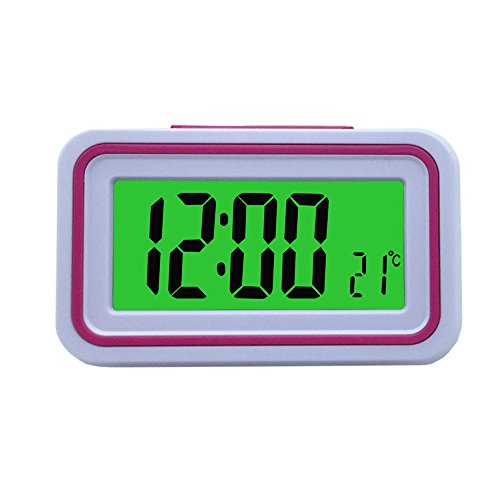 VSONE Reloj Despertador Parlante en Español, Alarma LCD con voz, Reloj Hablando (Blanco y Rosa)