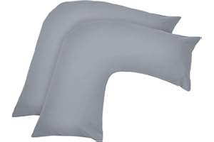 Ghazlan V Shaped Pillow Case Cover - 2 Pack Poly-Cotton Orthopedic Pillowcase To Fit V shape pillows For Back, Neck & Leg Support in Pregnancy, Maternity & Orthopaedic - Body Support Pillow -Silver