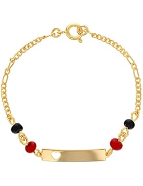 In Season Jewelry Mädchen - Armband Kennzeichnung Tag Herzform Böser Blick Schutz Viel Glück 18k Vergoldet 15cm