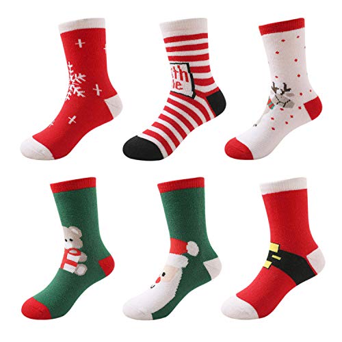 DEBAIJIA Navidad 6 Pares Calcetines Bebé de Algodón térmicos Largo Otoño Invierno Grueso Regalo 3-5 años