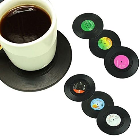 Yistu Cup Mat, 6Pcs/Set Spinning Retro Vinyl Record Drinks Coasters / Vinyl Coaster Cup Mat