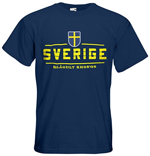 Schweden Sverige EM 2016 Fanshirt T-Shirt Trikot (Navyblau, XL)