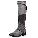  SCARPE VITA Damen Bikerstiefel Leicht Gefütterte Stiefel Biker Boots Nieten 173368 Grau 38