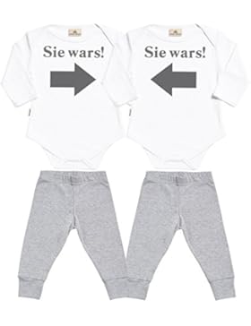 SR - Sie wars! Sie wars! Baby Zwillinge Set Baby Strampler & Schwarz Baby Jerseyhose - Baby Zwillinge Body & Baby...