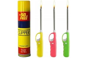 DSK X3 REFILLABLE BBQ LIGHTER with Clipper Gas - Versatile Flame Ignition for Kitchen, Barbecue, Candles, Camping, Cooking, BBQs, Fireworks and More - Set of 3