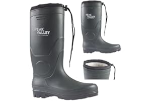 PEAK VALLEY MENS THERMAL FUR LINED WELLINGTON BOOTS TIE TOP WATERPROOF WARM SLIP RESISTANT WINTER GRIP SOLE WELLIES SHOES MUCKER