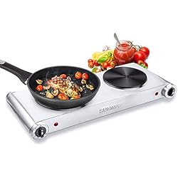 SUNAVO Plaque Électrique Plaque de Cuisson Plaque Chauffante Double Cuisinière Électrique 1500W+1000W