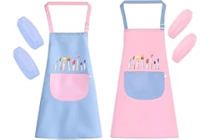 ZOOMPIL Niños Delantales, Delantal Infantil Pintura, Ajustable Delantal Infantil, Set de Delantal Infantil con Bolsillos para Manualidades, Pintar, Hornear, Cocinar (6-8 años)