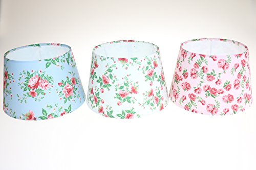 Lampenschirm Vintage Shabby Chic Landhaus Stoff Textil Rose Fower Power Creme - 2