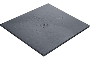 U-TILE Receveur de douche haute densité aspect ardoise - Grille carrée (Gris, 100 x 100 cm)
