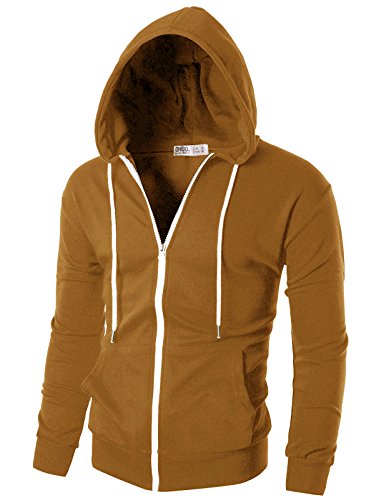 Ohoo Tmallshop Mens Slim Fit Long Sleeve Lightweight Zip-up